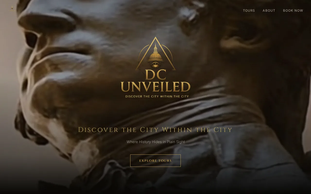 DC Unveiled — The Scholar's Archive concept, warm editorial typography for Washington walking tours