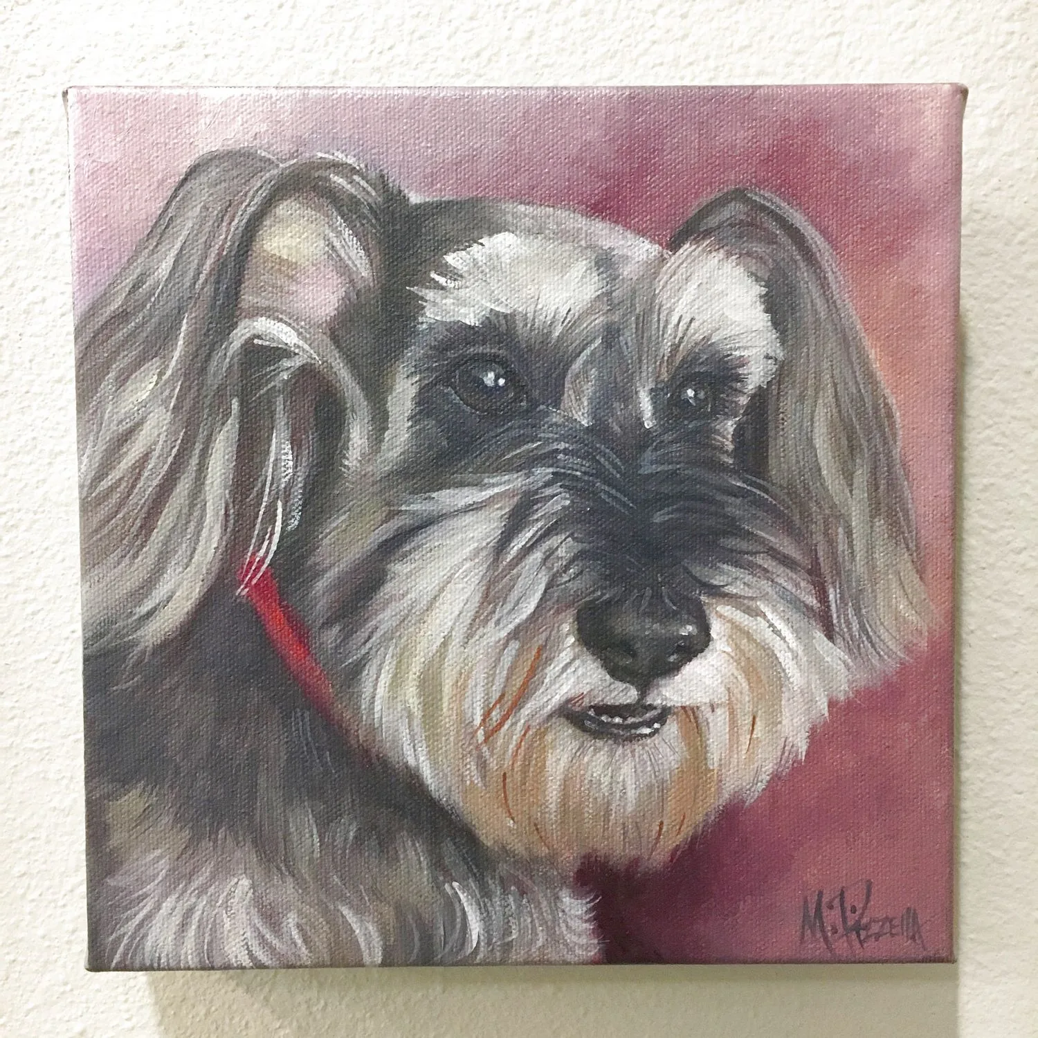 Mike's oil-painted portrait of the schnauzer